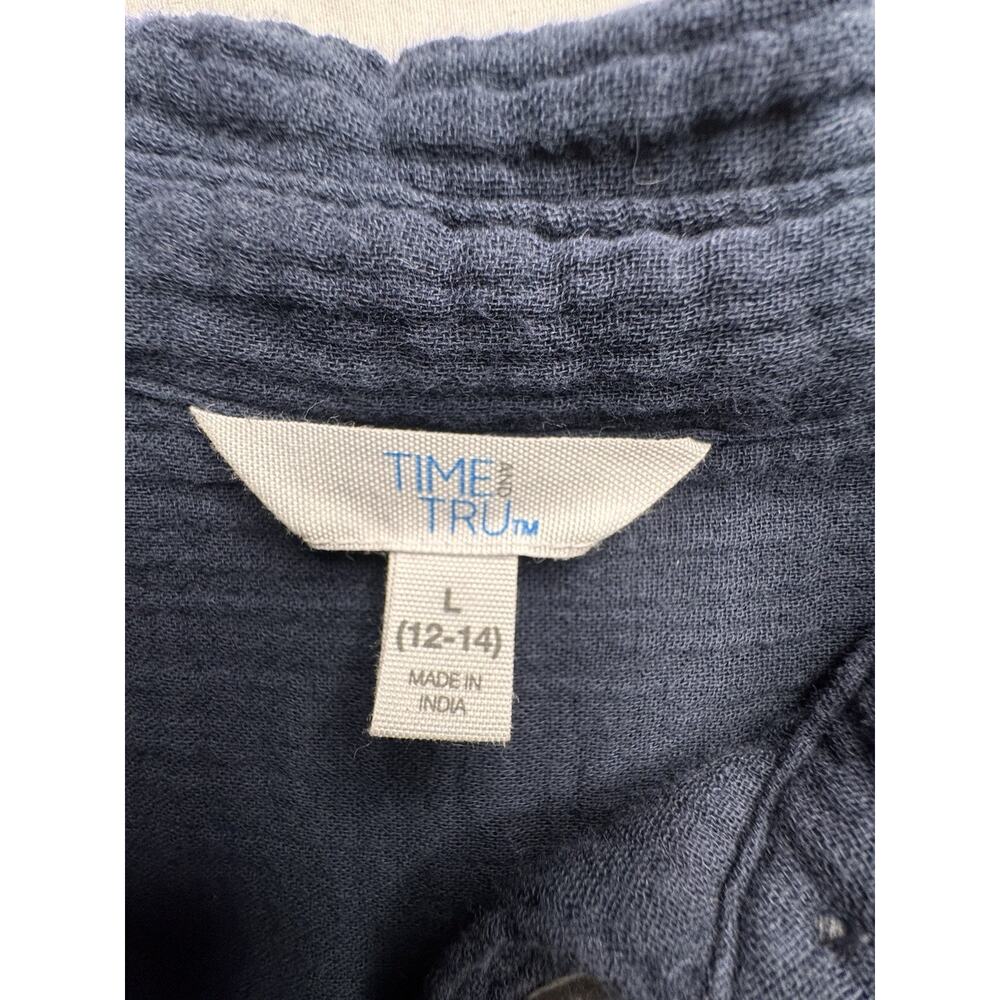Time and Tru L Blue Button Shirt Crinkle Cotton Fabric Long Sleeve Picked - Picture 8 of 16
